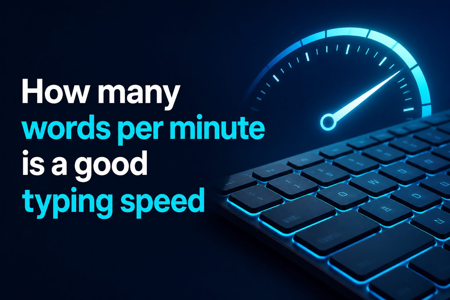 Person typing quickly on a laptop keyboard with a typing speed chart