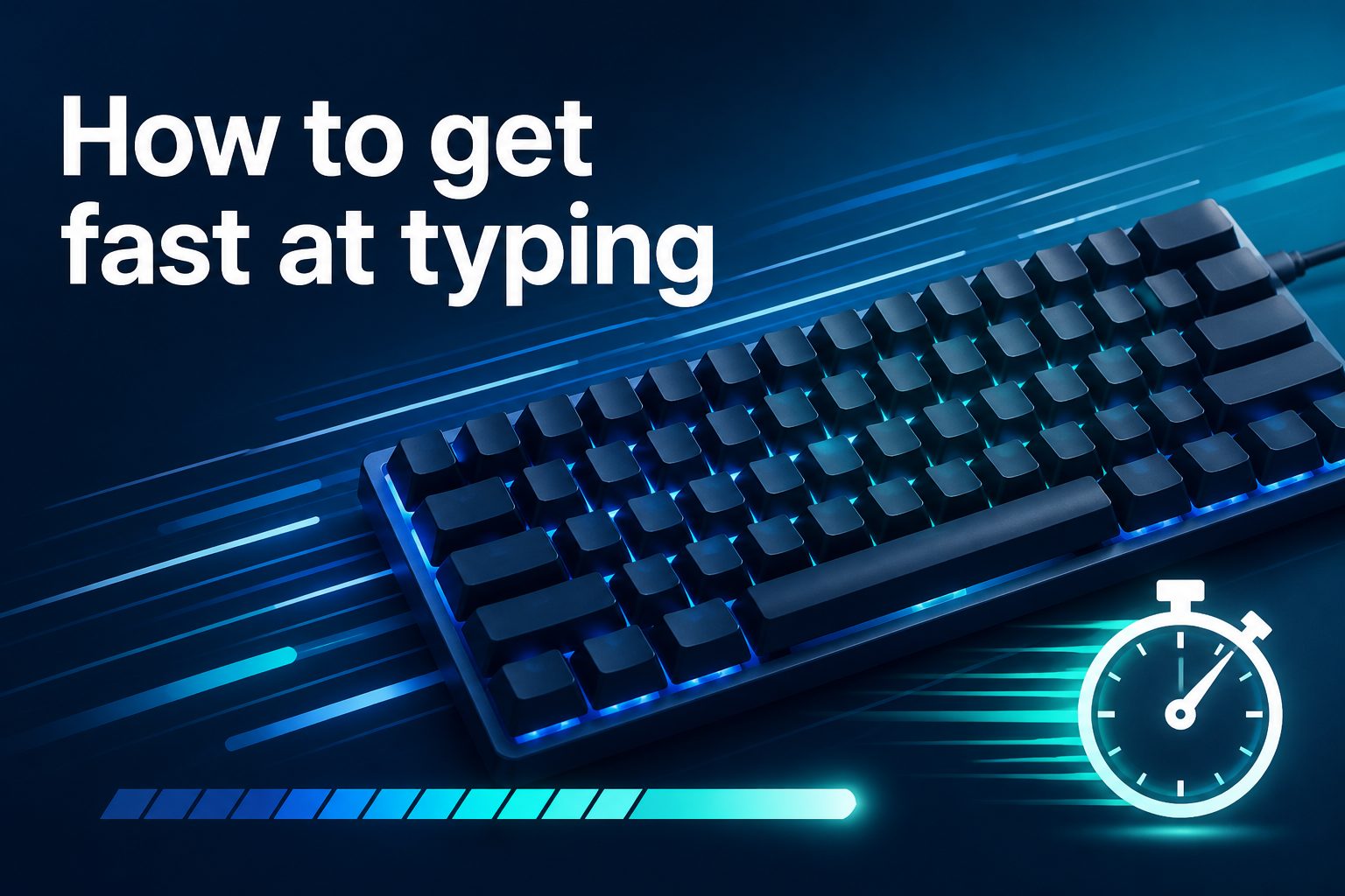 Hands typing quickly on a keyboard while practicing touch typing